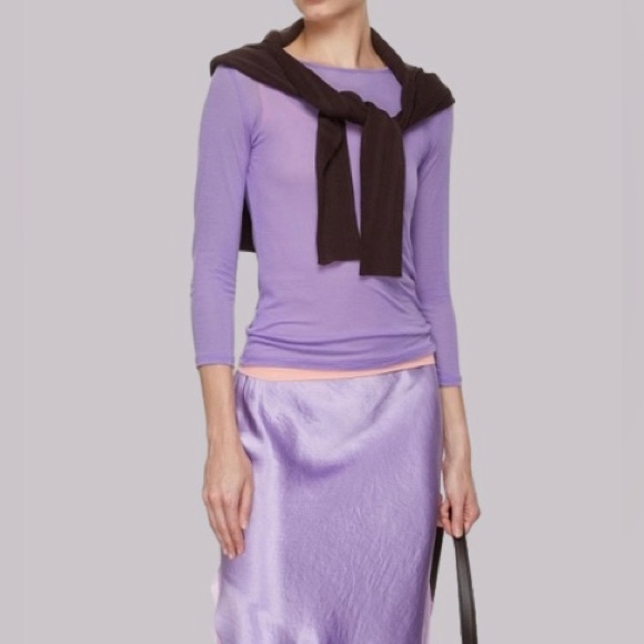 Vince Crew Neck Sheer Stretch Double Layering Light Purple Blouse M - Picture 1 of 12